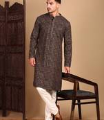 Brown chic geometric chikankarisequin kurta