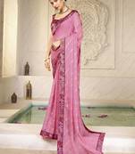 Pink digital foil printed bollywood style chiffon saree