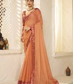 Orange digital foil printed bollywood style chiffon saree