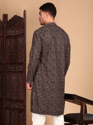 Brown chic geometric chikankarisequin kurta 5