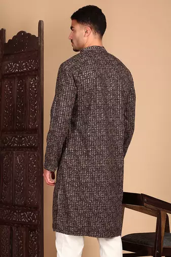 Brown chic geometric chikankarisequin kurta