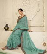 Sea green digital foil printed bollywood style chiffon saree