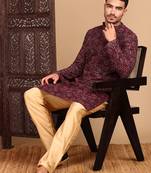 Rust chicgeometric sequin chikankari kurta with