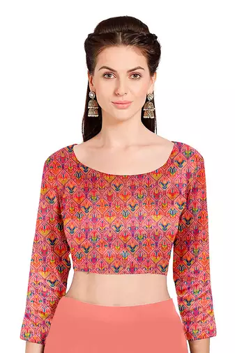 Peach digital foil printed style chiffon saree