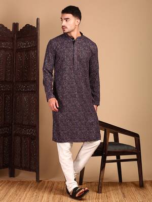 Voilet chicgeometric patternchikankari kurta with sequin 1