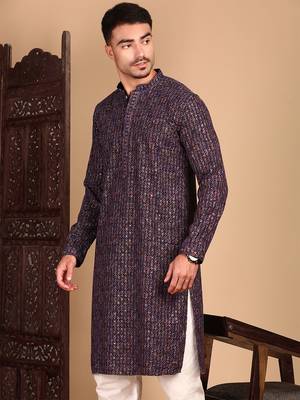 Voilet chicgeometric patternchikankari kurta with sequin 2