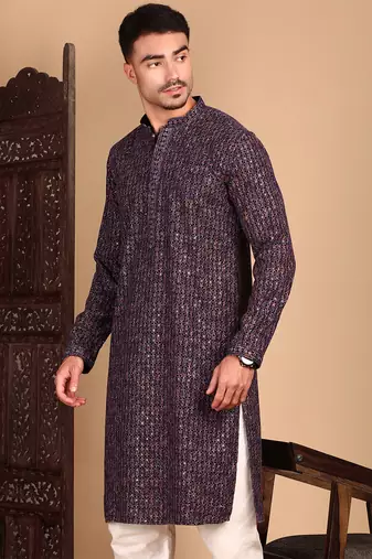 Voilet chicgeometric patternchikankari kurta with sequin
