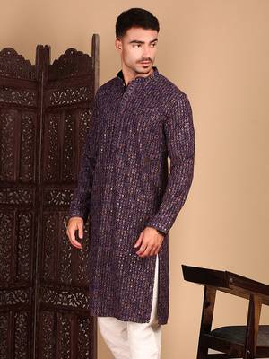 Voilet chicgeometric patternchikankari kurta with sequin 3