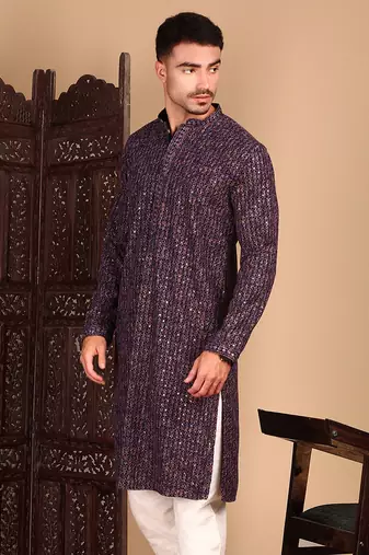Voilet chicgeometric patternchikankari kurta with sequin