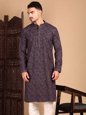 Voilet chicgeometric patternchikankari kurta with sequin 4