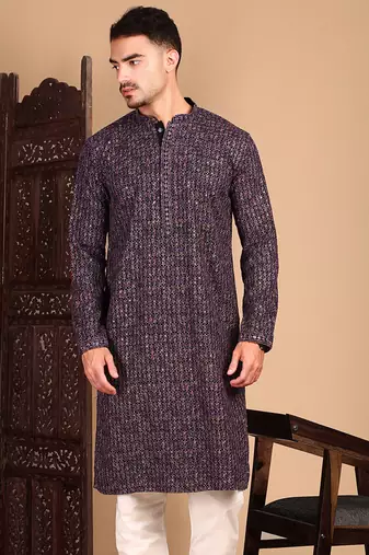 Voilet chicgeometric patternchikankari kurta with sequin