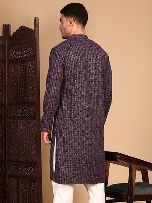 Voilet chicgeometric patternchikankari kurta with sequin 5