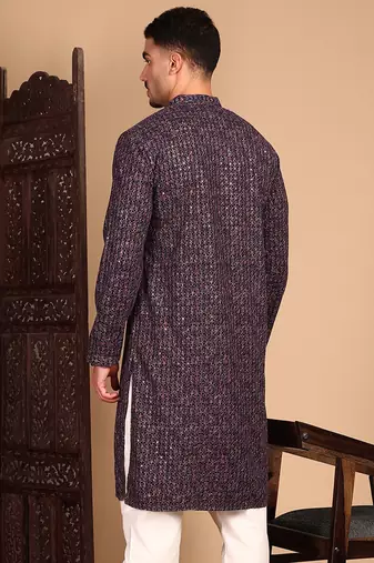 Voilet chicgeometric patternchikankari kurta with sequin