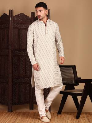 Cream chic abstract chikankari sequin kurta 1