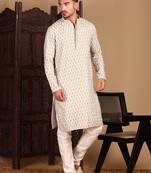 Cream chic abstract chikankari sequin kurta