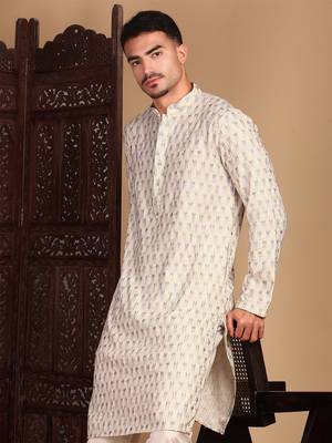 Cream chic abstract chikankari sequin kurta 2
