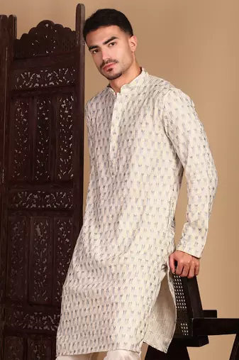 Cream chic abstract chikankari sequin kurta