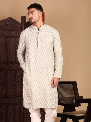 Cream chic abstract chikankari sequin kurta 3