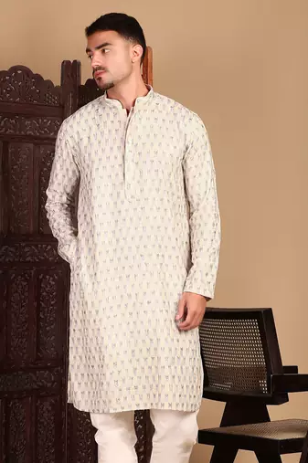 Cream chic abstract chikankari sequin kurta