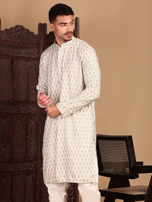 Cream chic abstract chikankari sequin kurta 4