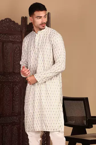 Cream chic abstract chikankari sequin kurta
