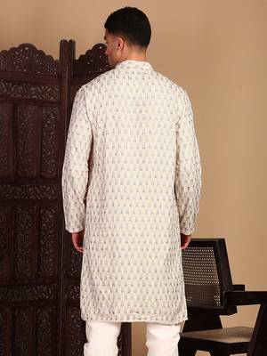 Cream chic abstract chikankari sequin kurta 5