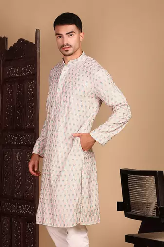 Light pink chicabstractchikankari kurta with sequin kurta