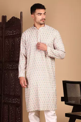 Light pink chicabstractchikankari kurta with sequin kurta