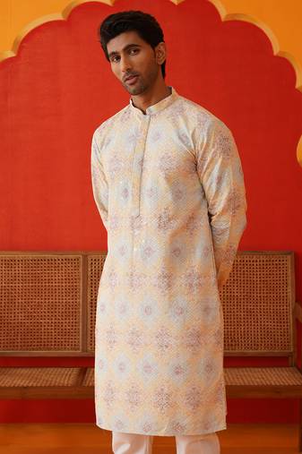 Grey viscose rayon embroidered kurta pyjama set