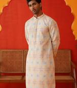 Grey viscose rayon embroidered kurta pyjama set
