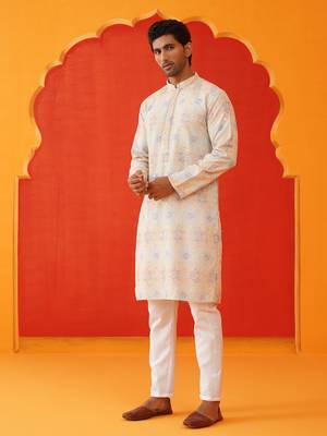 Grey viscose rayon embroidered kurta pyjama set 2