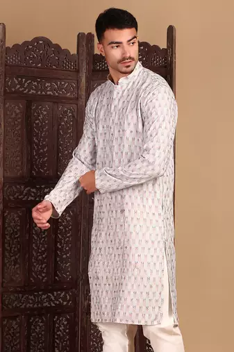 Sky blue chicabstract sequin chikankari kurta