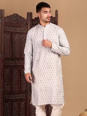 Sky blue chicabstract sequin chikankari kurta 3