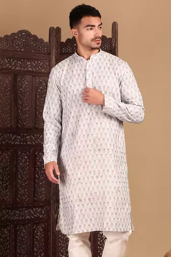 Sky blue chicabstract sequin chikankari kurta
