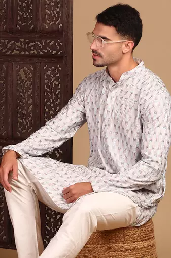 Sky blue chicabstract sequin chikankari kurta