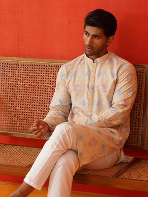 Grey viscose rayon embroidered kurta pyjama set 5