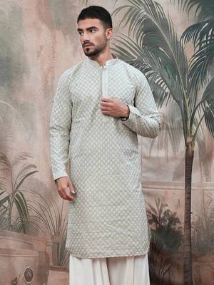 Pista sequins chikankari kurta 2