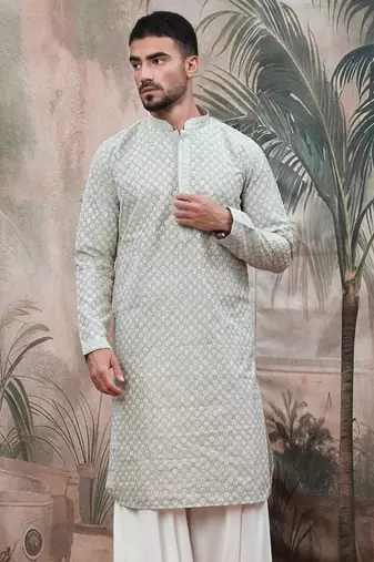 Pista sequins chikankari kurta