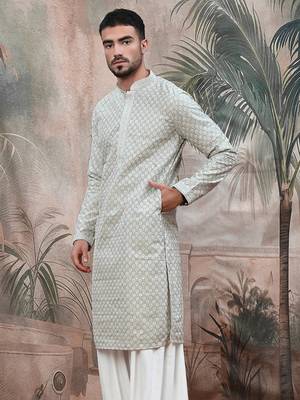 Pista sequins chikankari kurta 3