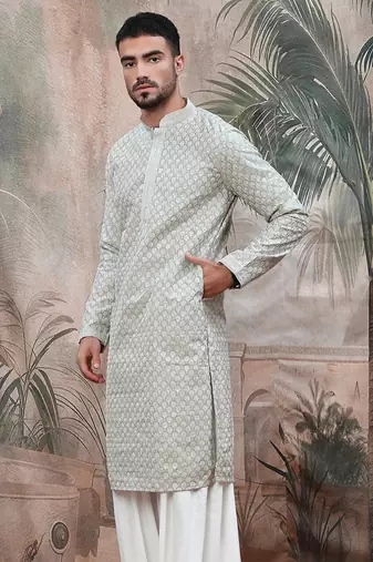 Pista sequins chikankari kurta