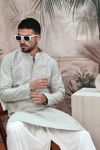 Pista sequins chikankari kurta