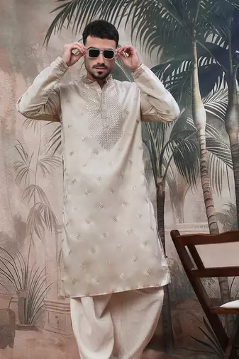 Grey sequin chic patternchikankari kurta