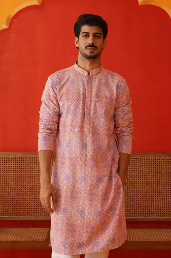 Pink viscose rayon embroidered kurta pyjama set
