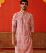 Pink viscose rayon embroidered kurta pyjama set