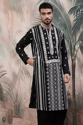 Black sequin chic pattern chikankari kurta