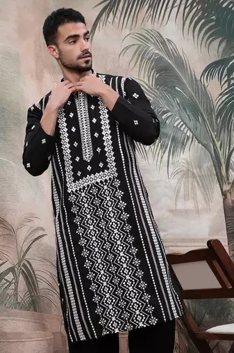 Black sequin chic pattern chikankari kurta