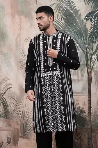 Black sequin chic pattern chikankari kurta