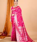 Pink banarasi silk blend saree with woven jari work