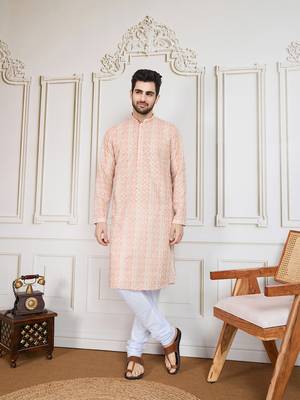 Orange printed with sequins kurta 1