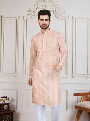 Orange printed with sequins kurta 2